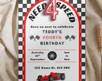 Need 4 Speed Birthday Invitation: Race Car Party, Editable Template (Instant Download)