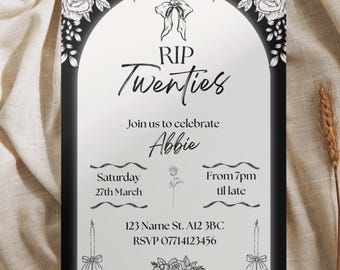 RIP Twenties Birthday Invitation: 30th Funeral Party, Editable Canva Template