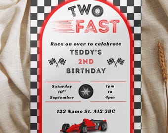 Two Fast 2nd Birthday Invitation: Race Car Party, Editable Template (Instant Download)