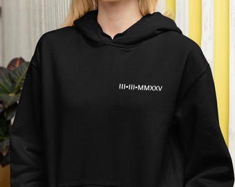 Op maat gemaakte hoodie met geborduurde Romeinse cijfers, jubileumcadeau