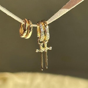 Lyra Gold Earring Set, Sword Earring, Gold Earrings Stack, Cool Earring, Quality Earrings