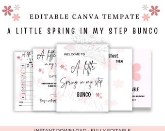 Modello modificabile Canva per la serata primaverile Bunco/Invito floreale Bunco, schede segnapunti, fogli di conteggio, regole, segnapunti da tavolo/Personalizzabile