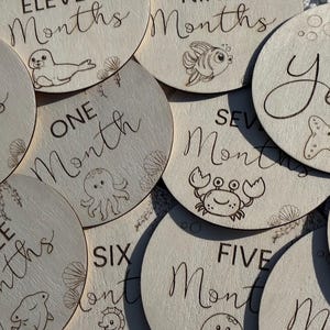 Under the sea monthly milestone discs, ocean monthly photo props, baby shower gift, hello world circle, sea animal nursery decor