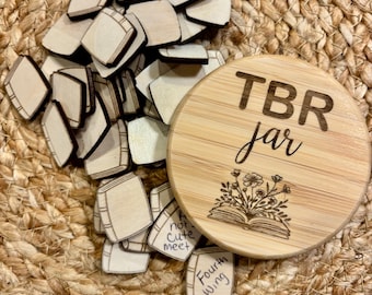 Personalized TBR jar engraved bamboo lid | To be read wood book tokens | bookish gift | book lover | book tracker | number of books read