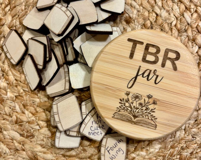 Personalized TBR jar engraved bamboo lid | To be read wood book tokens | bookish gift | book lover | book tracker | number of books read