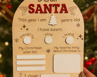 Dear Santa Letter Board for Kids | Christmas Wish List Sign | Holiday Keepsake | Santa Wish List Board | Dry Erase