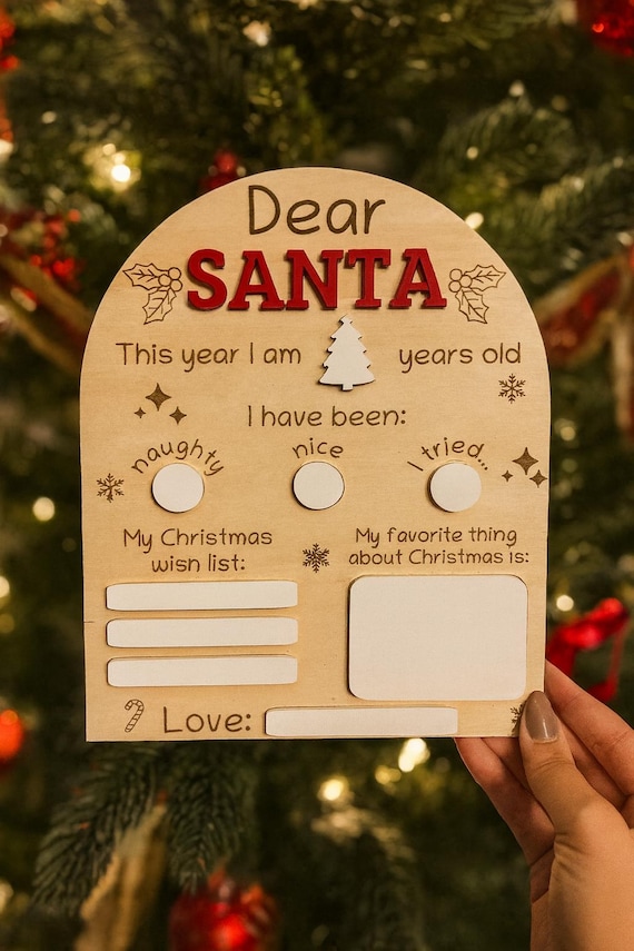 Dear Santa Letter Board for Kids | Christmas Wish List Sign | Holiday Keepsake | Santa Wish List Board | Dry Erase