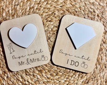 Wedding Countdown Whiteboard | Days Until I Do | Mr. & Mrs. Engagement Gift | Bridal Shower Gift | Heart or Diamond Design with Marker