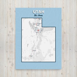 Posterafdruk met kaart van de skigebieden van Utah
