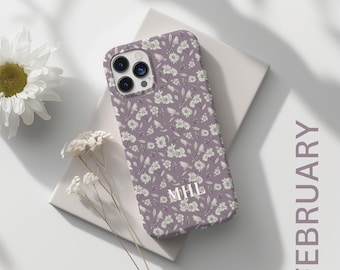 Toile Phone Case February Birth Flower for iPhone 16 15 14 13 12 11 Pro Max, Custom Personalized Monogram Name Phone Case, Best Friend Gift