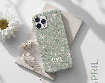 Toile Phone Case April Birth Flower for iPhone 16 15 14 13 12 11 Pro Max, Custom Personalized Monogram Name Phone Case, Best Friend Gift