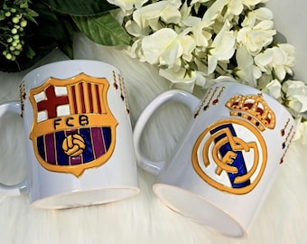 Taza de café Real Madrid CF - FC Barcelona de 355 ml pintada a mano