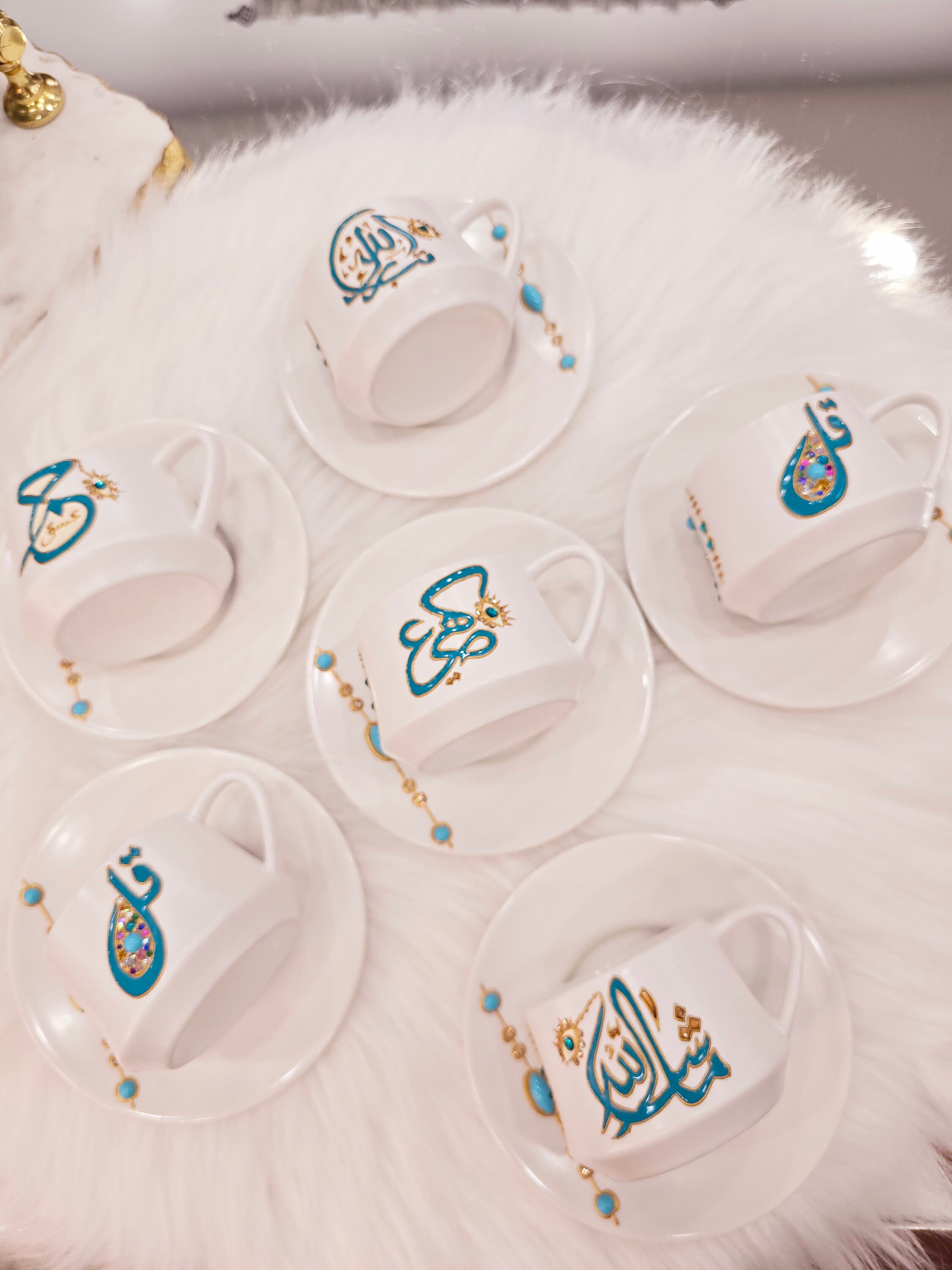 Handmade Arabic&turkish Coffee Cups Set of 6 With Painting Evil Eye ...