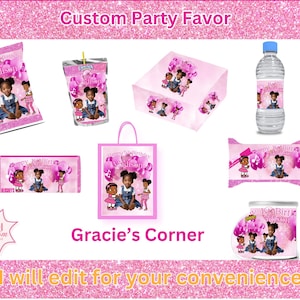 Gracies Corner inspired Party Favor template, gracies corner party, editable kids party favor, girls party favor, pink first birthday party