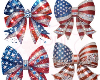 Faux Rhinestone USA Coquette Bow PNG, Girly Red White Blue 4th of July Sublimation, Patriotic American Girl Memorial Day Shirt Design
