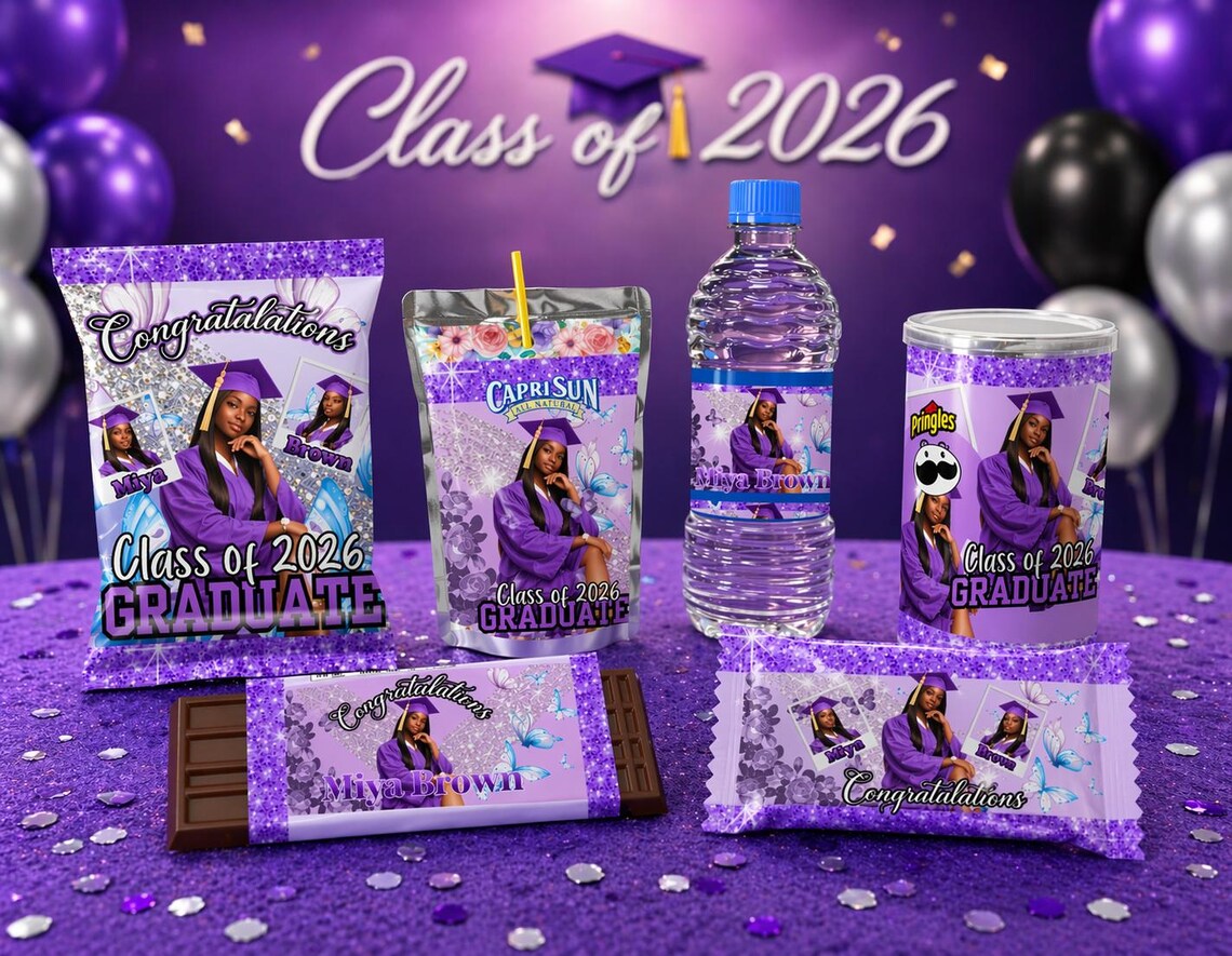 Graduation Party Favor Template Bundle Class of 2026 Editable Chip Bag ...