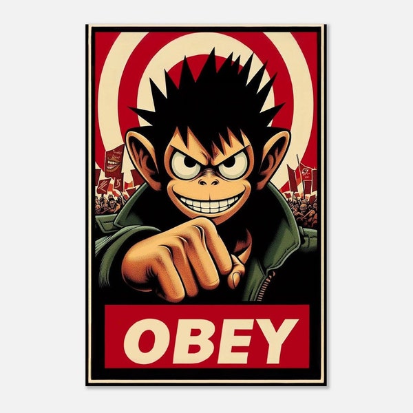 Cheeky Monkey Poster - Obey Propaganda Style Poster, Vintage-Inspired Pop Art, Bold Statement Wall Art, Striking Graphic Monkey Print