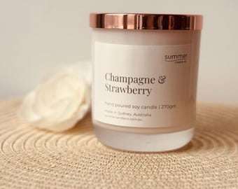 Champagne Strawberry Soy Wax Candle: Luxury Home Fragrance