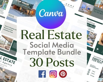 Real Estate Social Media Templates for Canva | 30 Luxury Realtor Posts