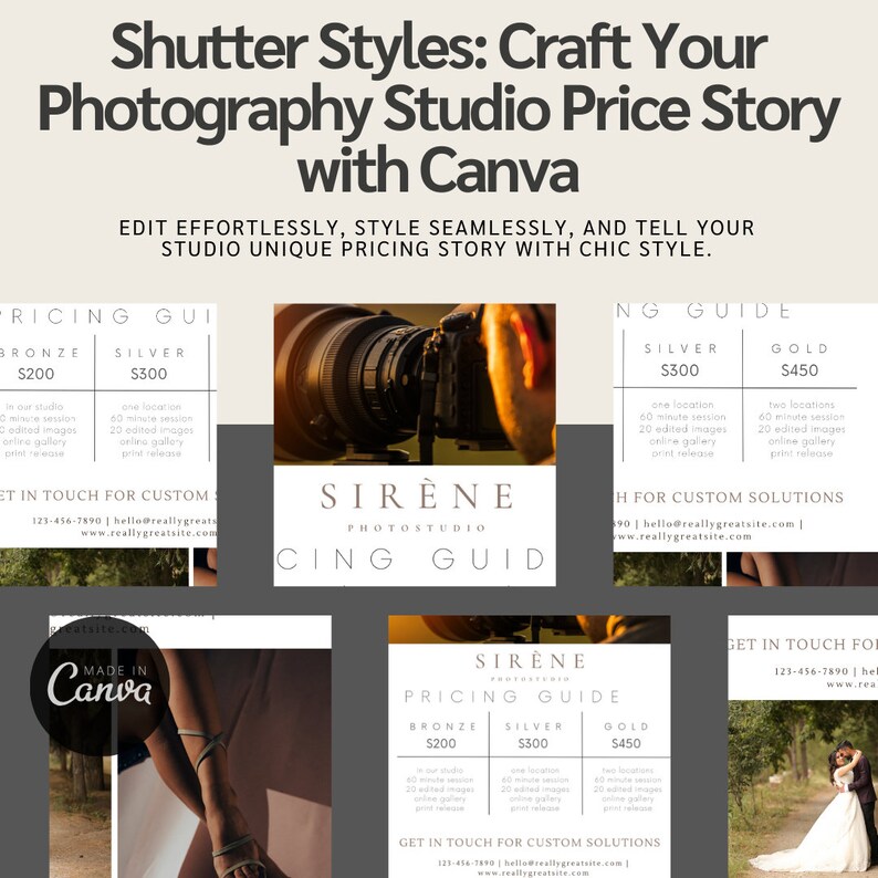 Printable Photography Price List Template Bundle for Canva Full ...