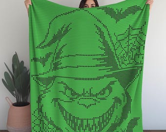 Patrón de crochet de filete inspirado en el Grinch: Manta navideña, decoración navideña (patrón en PDF)