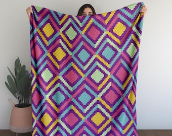 Geometric Diamond C2C Crochet Blanket Pattern (PDF Pattern)