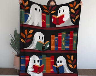 Ghost Bookshelf Crochet Blanket Pattern: Spooky Halloween Decor (PDF)