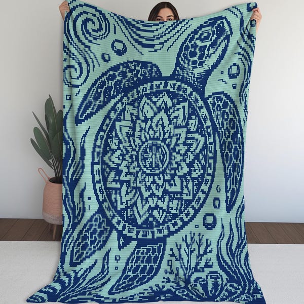 Padrão de crochê para manta de tartaruga marinha em mosaico - Download digital (PDF)