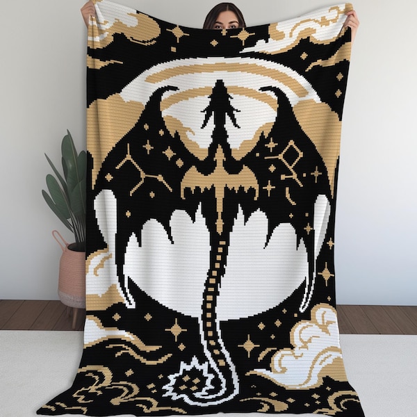 Celestial Dragon Blanket Pattern – Romantic Fantasy Inspired Single Crochet Tapestry Pattern Design (PDF)