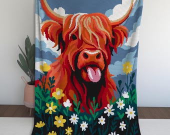 Highland Cow Crochet Blanket Pattern: Scottish Tapestry SC Afghan (PDF Pattern)