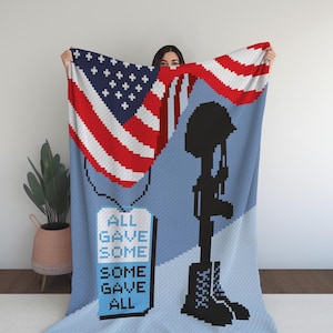 Drapeau américain des Etats-Unis C2C (d'un coin à l'autre) Couverture numérique au crochet, motif croix de champ de bataille, hommage aux héros - tous en ont donné, certains ont tout donné