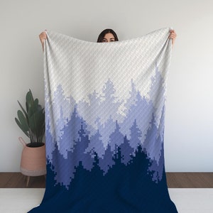 Modèle au crochet C2C de forêt d'hiver - Modèle de couverture C2C au crochet, dégradé de 5 nuances de violet