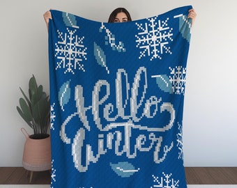 Hello Winter – Snowflakes, Leaves and Winterberry C2C (Corner to Corner) Crochet Digital Pattern - Holiday Décor and Gift Idea