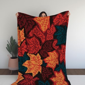 Love Fall! Autumn leaves with modern touch vibrant C2C blanket crochet digital pattern