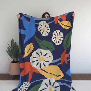 Floral abstract C2C blanket crochet digital pattern 100x120