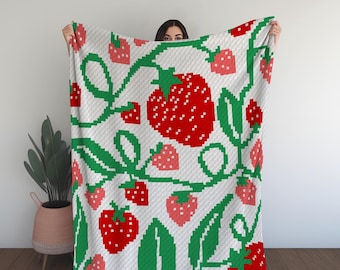 Strawberries on the Vine C2C Crochet Blanket Pattern (PDF Pattern)
