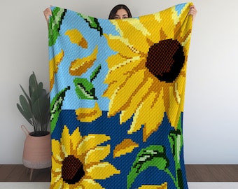 Sunflower field - sunny blooms C2C Crochet Pattern floral c2c pattern fields of flowers crochet bright floral crochet sunflower blanket