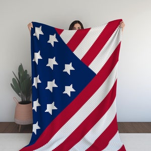 USA Flag C2C Crochet Digital Pattern – Minimal Color Changes, Easy Bobbin-Free Design- Only 3 colors