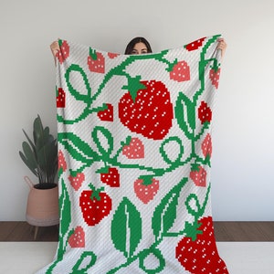 Made with ONLY 4 COLOUR YARNS - Strawberries on the Vine C2C Crochet strawberries lovers sweet summer dream nature blanket