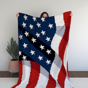 Wind-Swept USA Flag C2C Crochet Digital Pattern – 3D Wave Effect & Depth