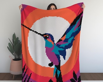 Hummingbird Sunset C2C Crochet Blanket Pattern: Vibrant Pixel Art (PDF Pattern)
