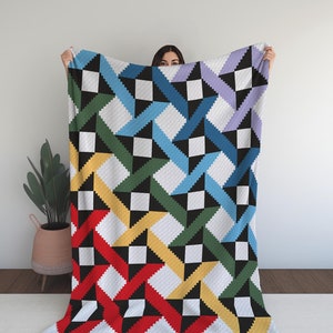3D géométrique ! Couverture C2C motif numérique au crochet motif de couverture coloré losanges motif de couverture de formes multicolores en trois dimensions