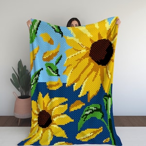 Champ de tournesols - fleurs ensoleillées motif au crochet C2C floral motif c2c champs de fleurs au crochet couverture de tournesol au crochet floral lumineux