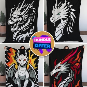 May include: Four black blankets with dragon designs. Each blanket features a different dragon illustration in white, gray, red, orange, and yellow. The blankets are held up by a person. A "BUNDLE OFFER" sticker is in the center.