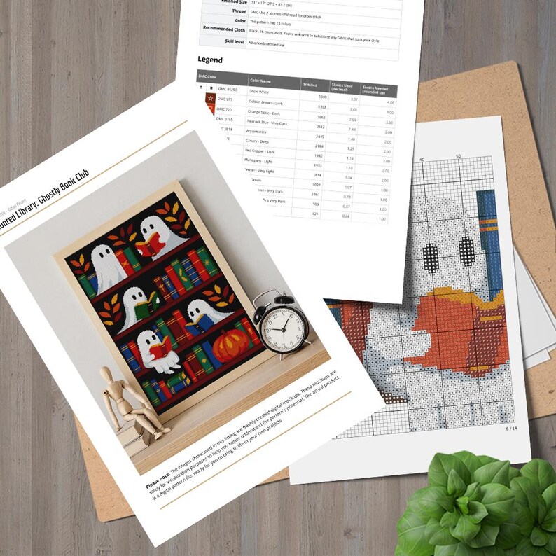 Ghost Bookshelf Cross Stitch Pattern: Halloween Bookish Decor (PDF ...
