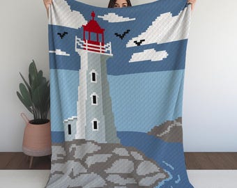 Lighthouse on Rocks Patron au crochet C2C : design nautique côtier (Patron PDF)