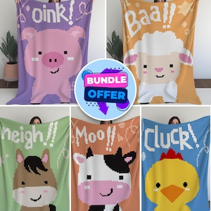 5 Patterns BUNDLE! Farm Animals Crochet Bundle Offer - 5 Patterns at 40% OFF!  One Enchanting Price! C2C Crochet digital pattern blanket