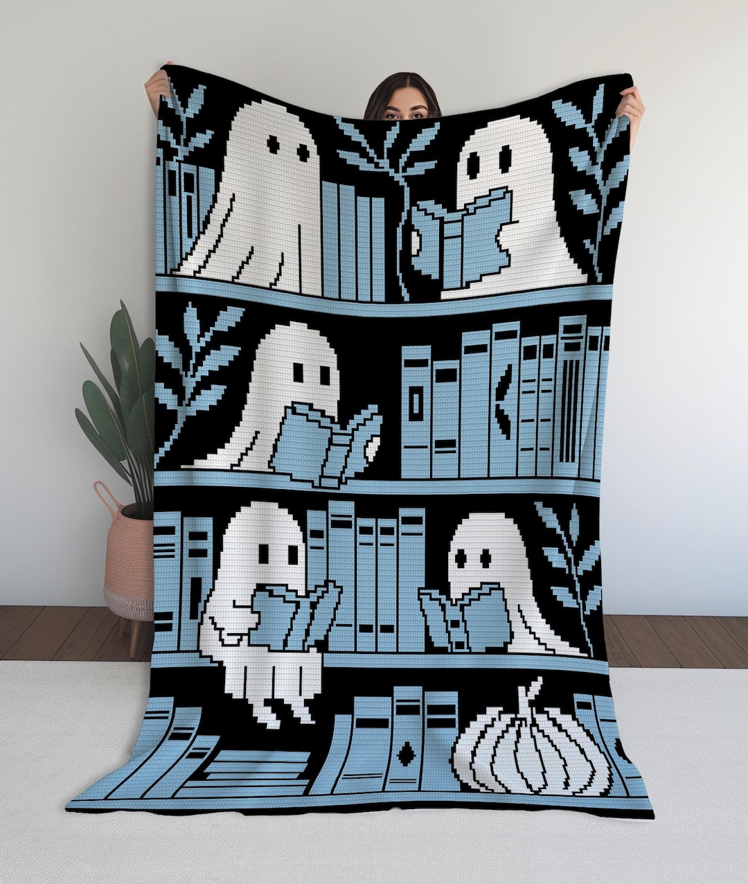 Ghost Bookshelf Mosaic Crochet Pattern, Spooky Reading Afghan (PDF) - Etsy