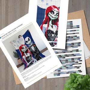 Puede incluir: Un patr&oacute;n de punto de cruz digital con Jack y Sally de Pesadilla Antes de Navidad. El patr&oacute;n se titula "Jack and Sally Spooky Love Under the Moonlight" y est&aacute; inspirado en "Night Before Christmas".