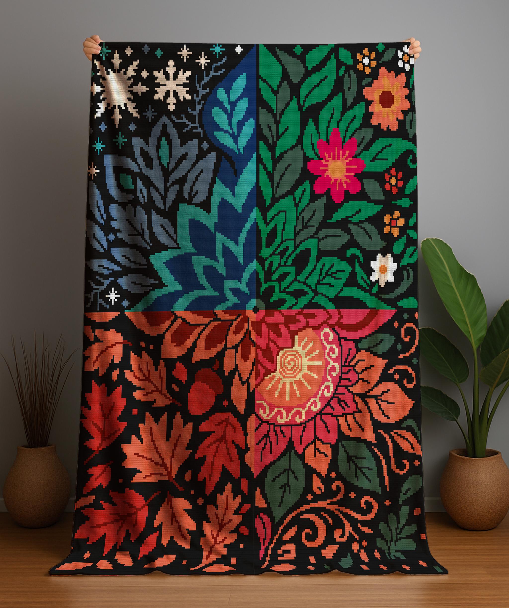 20 Mandala Blanket Crochet Patterns for Round, Square, and Star-Inspired Throws 8 Four Seasons Mandala Crochet Blanket Pattern: Tapestry